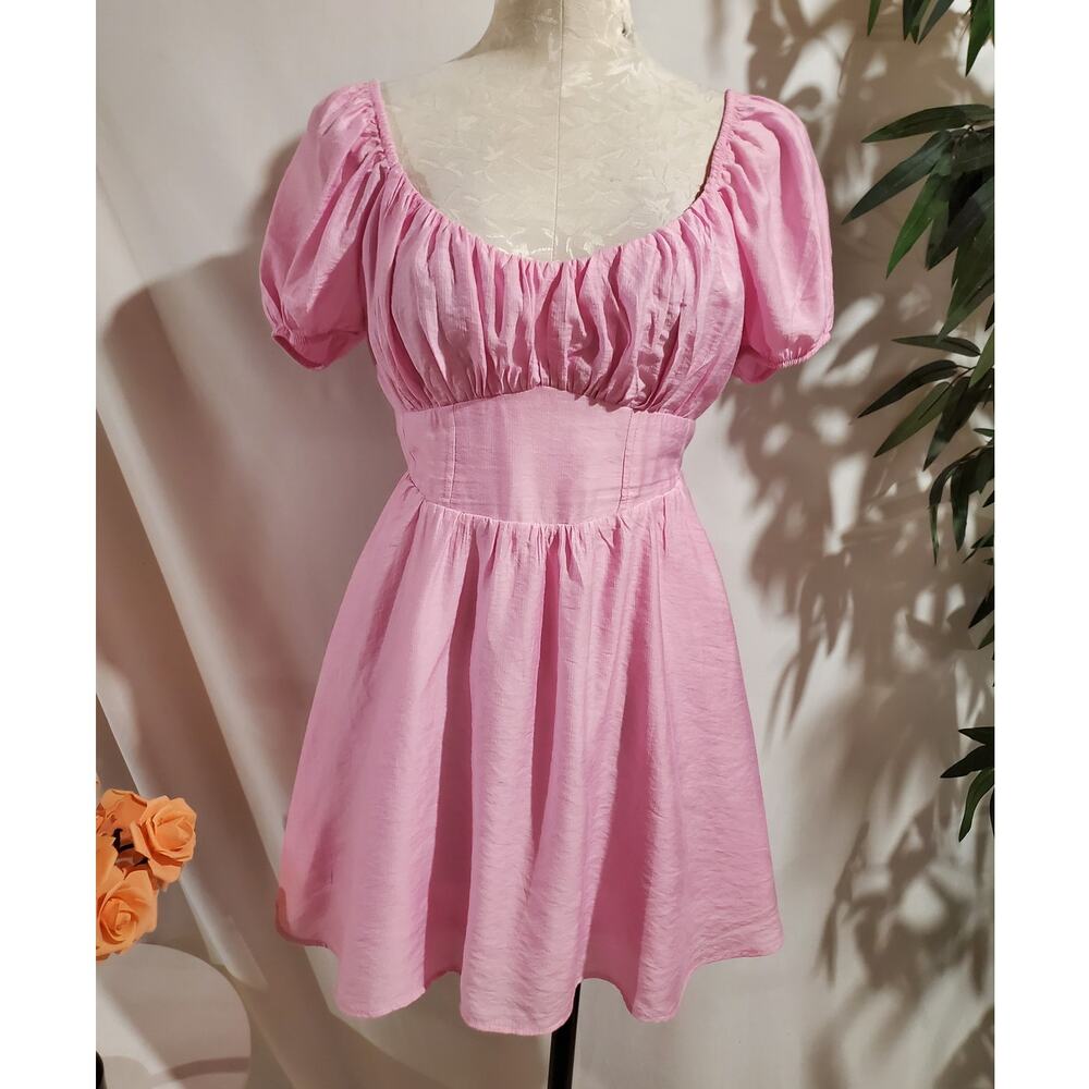 Blu Pepper Y2K Puff Sleeve Mini Milkmaid Dress Junior Size M Pink Coquette Fairy